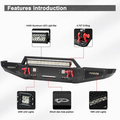 Fits for 1999-2004 Land Rover Discovery2 Steel Front Bumper with LED Lights & D-Rings & Sensor Holes-3