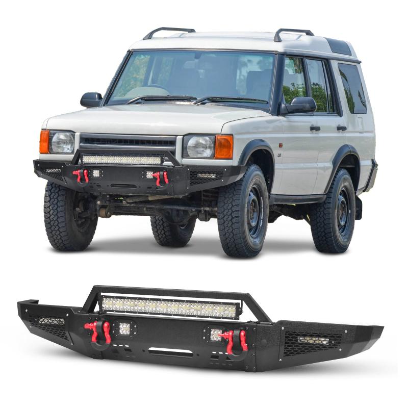 Fits for 1999-2004 Land Rover Discovery2 Steel Front Bumper with LED Lights & D-Rings & Sensor Holes-4