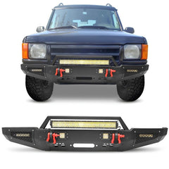 Heavy-duty Steel Front Bumper for 1999-2004 Land Rover Discovery2 with LED Lights & D-Rings & Sensor Holes