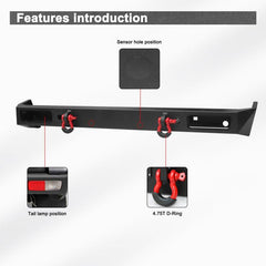 Fits for 1999-2004 Land Rover Discovery2 Steel Rear Bumper with D-Rings-3