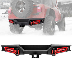 For 2007-2018 Jeep Wrangler JK JKU Steel Rear Bumper with LED Lights & D-Rings-1