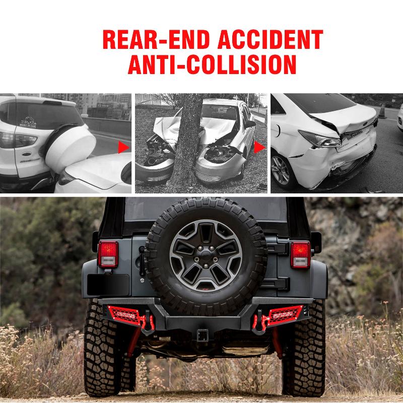 For 2007-2018 Jeep Wrangler JK JKU Steel Rear Bumper with LED Lights & D-Rings-4