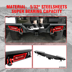 For 2007-2018 Jeep Wrangler JK JKU Steel Rear Bumper with LED Lights & D-Rings-5