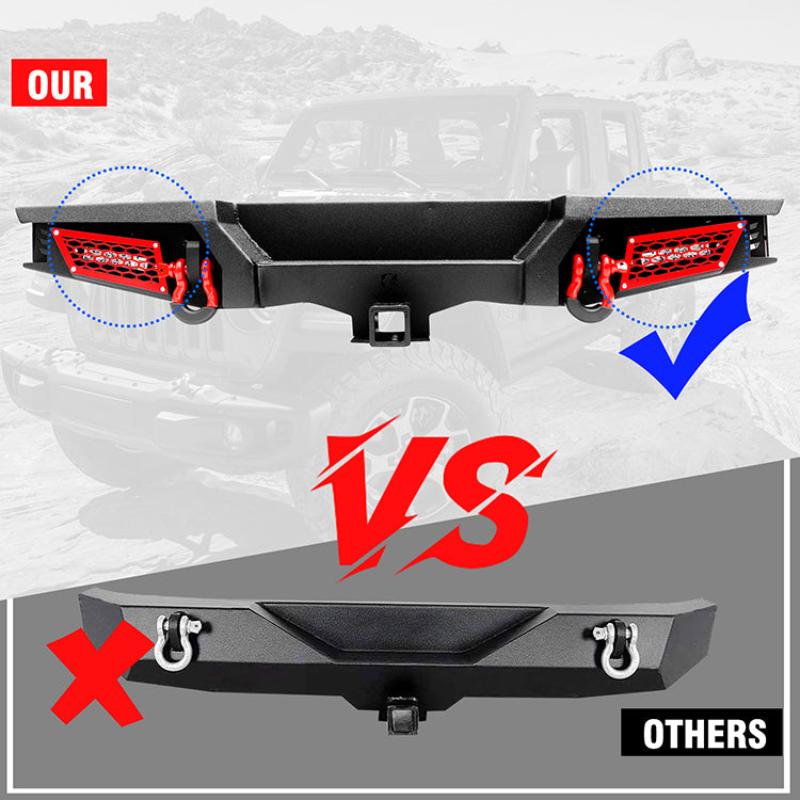 For 2007-2018 Jeep Wrangler JK JKU Steel Rear Bumper with LED Lights & D-Rings-6