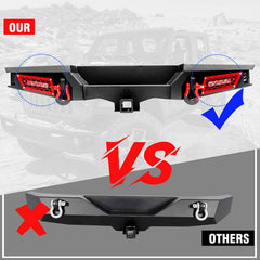 For 2007-2018 Jeep Wrangler JK JKU Steel Rear Bumper with LED Lights & D-Rings-6
