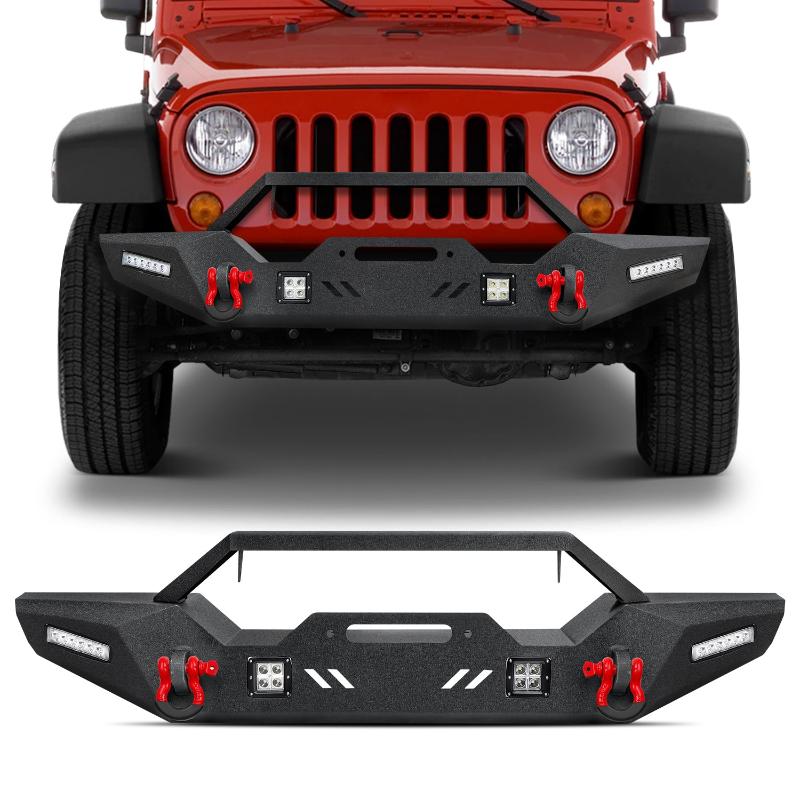 For 2007-2023 Jeep Wrangler JK/JL& Gladiator JT Steel Front Bumper with LED Lights&D-Rings-1