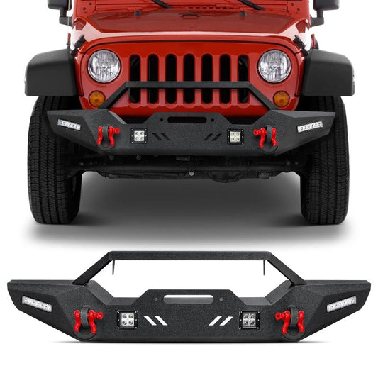 For 2007-2023 Jeep Wrangler JK/JL& Gladiator JT Steel Front Bumper with LED Lights&D-Rings-1