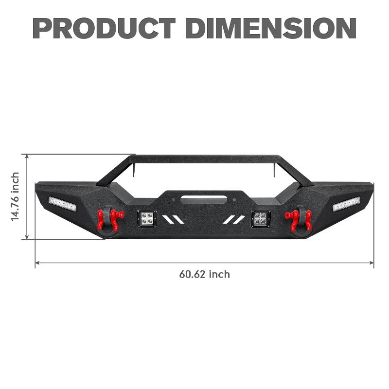 For 2007-2023 Jeep Wrangler JK/JL& Gladiator JT Steel Front Bumper with LED Lights&D-Rings-2