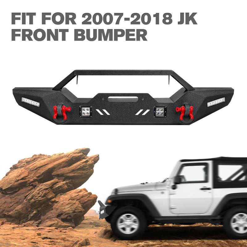 For 2007-2023 Jeep Wrangler JK/JL& Gladiator JT Steel Front Bumper with LED Lights&D-Rings-4