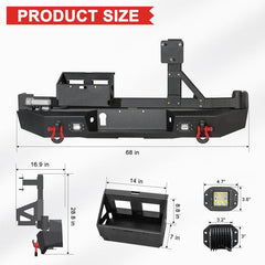 For 2016-2023 Tacoma Black Powder Coated Steel Rear Bumper With Spare Tire Carrier & D-Rings-2