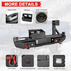 For 2016-2023 Tacoma Black Powder Coated Steel Rear Bumper With Spare Tire Carrier & D-Rings-4