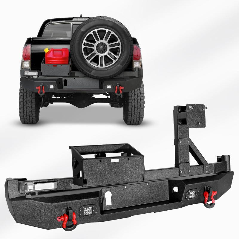 For 2016-2023 Tacoma Black Powder Coated Steel Rear Bumper With Spare Tire Carrier & D-Rings-8