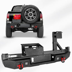 For 2016-2023 Tacoma Black Powder Coated Steel Rear Bumper With Spare Tire Carrier & D-Rings-8