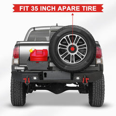 For 2016-2023 Tacoma Black Powder Coated Steel Rear Bumper With Spare Tire Carrier & D-Rings-5