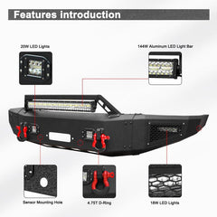 For 2017-2022 F250/F350/F450 Super Duty Front Bumper With Winch Plate & LED Spotlights-3