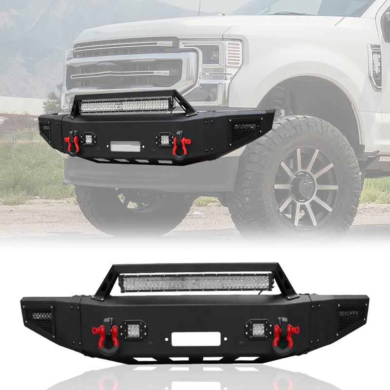 For 2017-2022 F250/F350/F450 Super Duty Front Bumper With Winch Plate & LED Spotlights-5