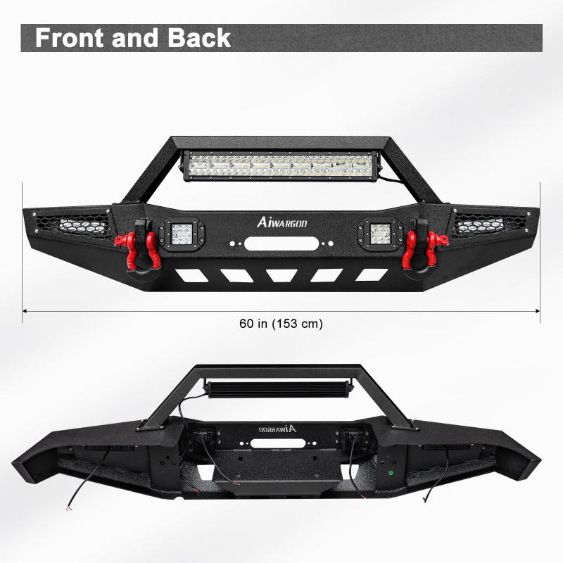 Front Bumper for 1983-2001 Jeep Cherokee XJ with D-Rings & Winch Plate & LED Lights-2