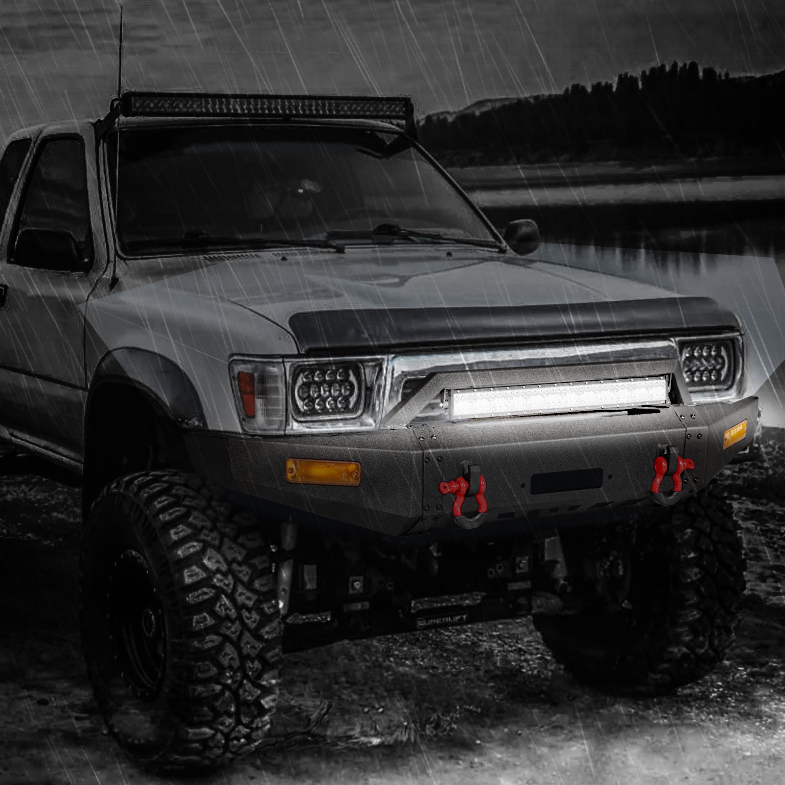 Front Bumper for 1989-1995 Toyota Pickup with D-Rings & Winch Plate & LED Lights-9