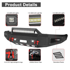Front Bumper for 1992-1997 F150F250F350 with Winch Plate & LED Lights &Sensor Holes-3