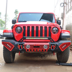 Front Bumper for 2007-2023 Wrangler JKJL&2020-2021-2022-2023 Gladiator JT with D-Rings & Winch Plate & LED Lights-9