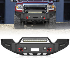 Heavy-duty Steel Front Bumper for 2015-2019 GMC Sierra 2500/3500 with LED Lights & D-Rings & Sensor Holes
