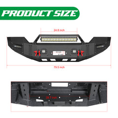 Heavy-duty Steel Front Bumper for 2015-2019 GMC Sierra 2500/3500 with LED Lights & D-Rings & Sensor Holes