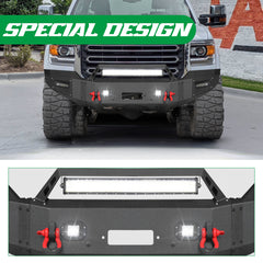 Heavy-duty Steel Front Bumper for 2015-2019 GMC Sierra 2500/3500 with LED Lights & D-Rings & Sensor Holes