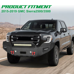 Heavy-duty Steel Front Bumper for 2015-2019 GMC Sierra 2500/3500 with LED Lights & D-Rings & Sensor Holes