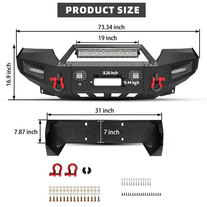 Front Bumper for 2015-2022 Chevy Colorado with Winch Plate & Sensor Holes & LED Lights-4