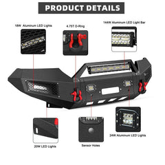 Front Bumper for 2015-2022 Chevy Colorado with Winch Plate & Sensor Holes & LED Lights-5