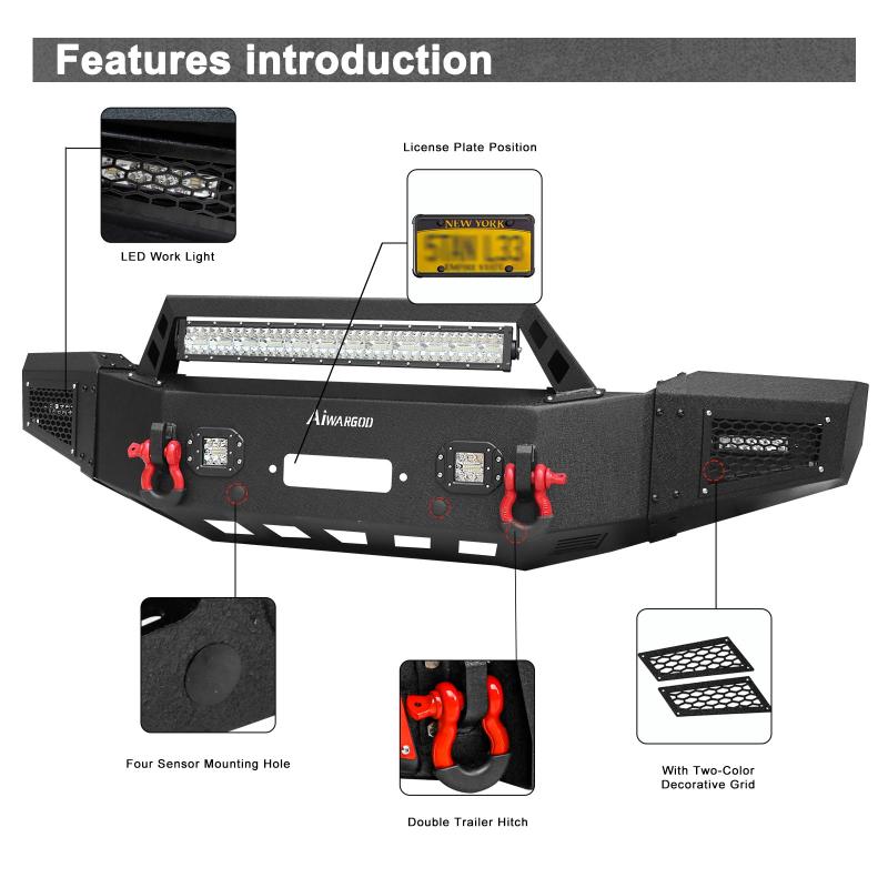 Front Bumper for 2018-2020 F150 with Winch Plate & LED Lights &Sensor Holes-4