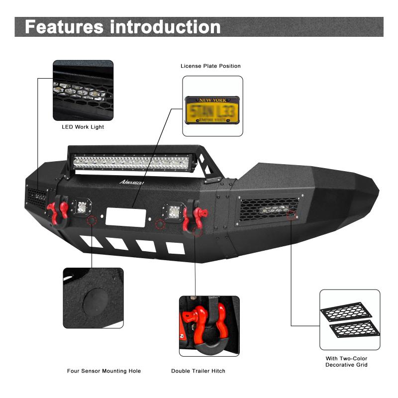 Front Bumper for 2019-2023 RAM 2500丨3500 with Winch Plate & LED lights & D-Rings & Sensor Holes-3
