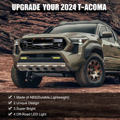 Front Replacement Grille for 2024–2025 Toyota Tacoma Gloss Black ABS Grille with LED Light Bar & Amber Marker Lights