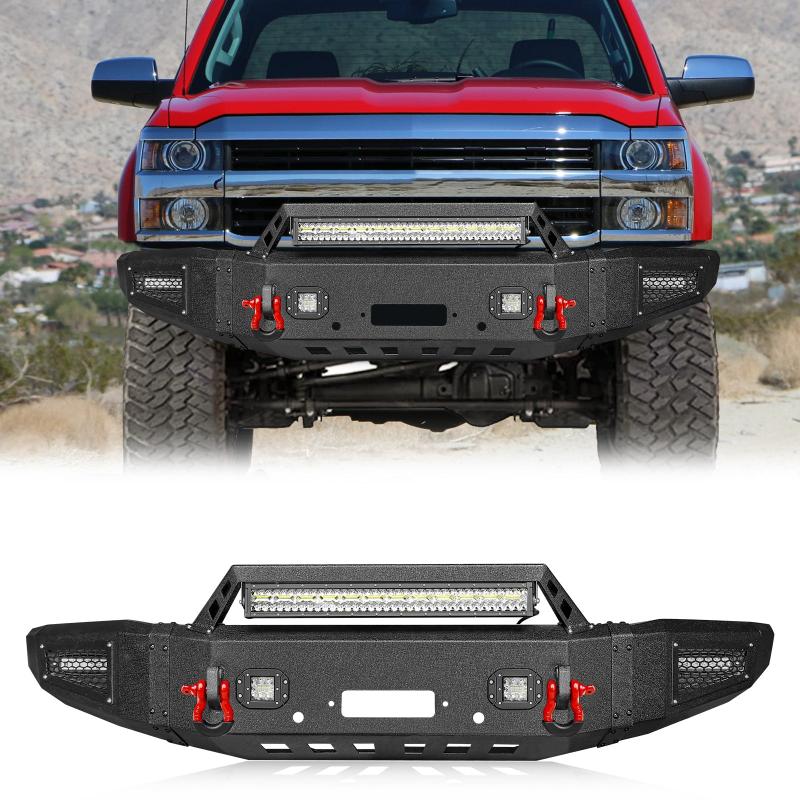 Front Bumper Compatible fit for 2015-2019 Chevy Silverado 2500丨3500 with Winch Plate and LED Lights-1