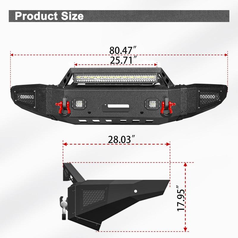 Front Bumper Compatible fit for 2015-2019 Chevy Silverado 2500丨3500 with Winch Plate and LED Lights-2