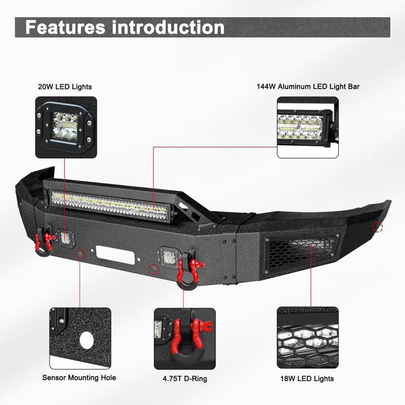 Front Bumper Compatible fit for 2015-2019 Chevy Silverado 2500丨3500 with Winch Plate and LED Lights-3