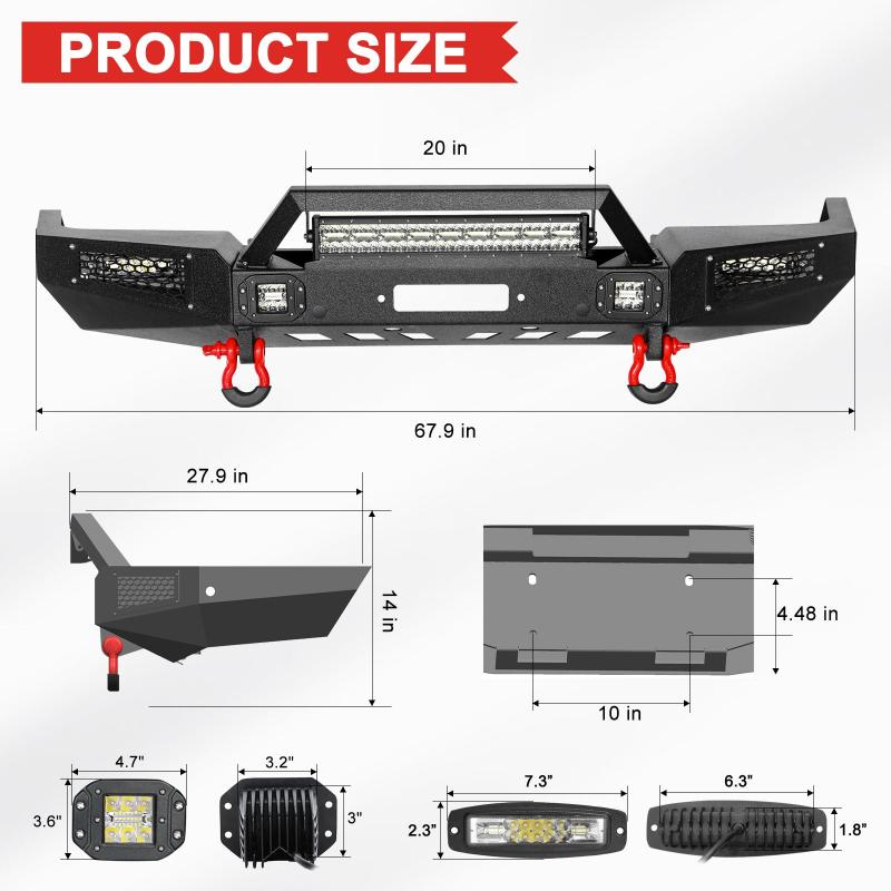 Front Bumper Compatible with 1993-1997 Ford Ranger with LED Lights & Sensor Mounting Hole-2