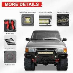 Front Bumper Compatible with 1993-1997 Ford Ranger with LED Lights & Sensor Mounting Hole-3