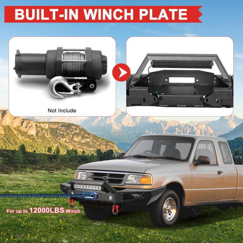 Front Bumper Compatible with 1993-1997 Ford Ranger with LED Lights & Sensor Mounting Hole-5