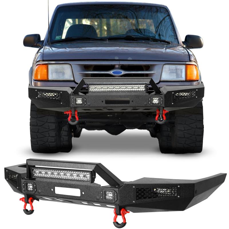 Front Bumper Compatible with 1993-1997 Ford Ranger with LED Lights & Sensor Mounting Hole-6
