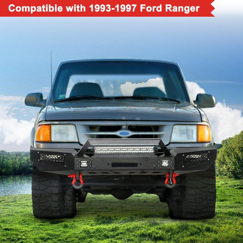 Front Bumper Compatible with 1993-1997 Ford Ranger with LED Lights & Sensor Mounting Hole-7