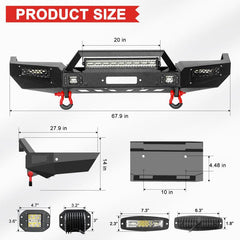 Front Bumper Compatible with 1998-2011 Ford Ranger with Winch Plate & LED Aluminum Lights-2