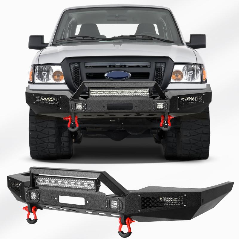 Front Bumper Compatible with 1998-2011 Ford Ranger with Winch Plate & LED Aluminum Lights-6