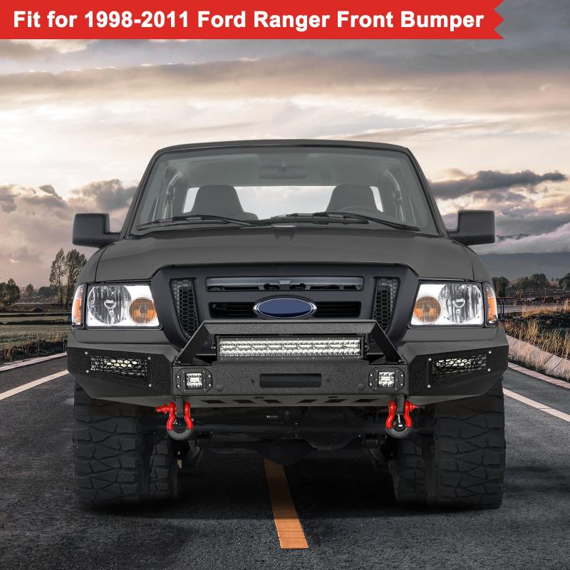 Front Bumper Compatible with 1998-2011 Ford Ranger with Winch Plate & LED Aluminum Lights-7