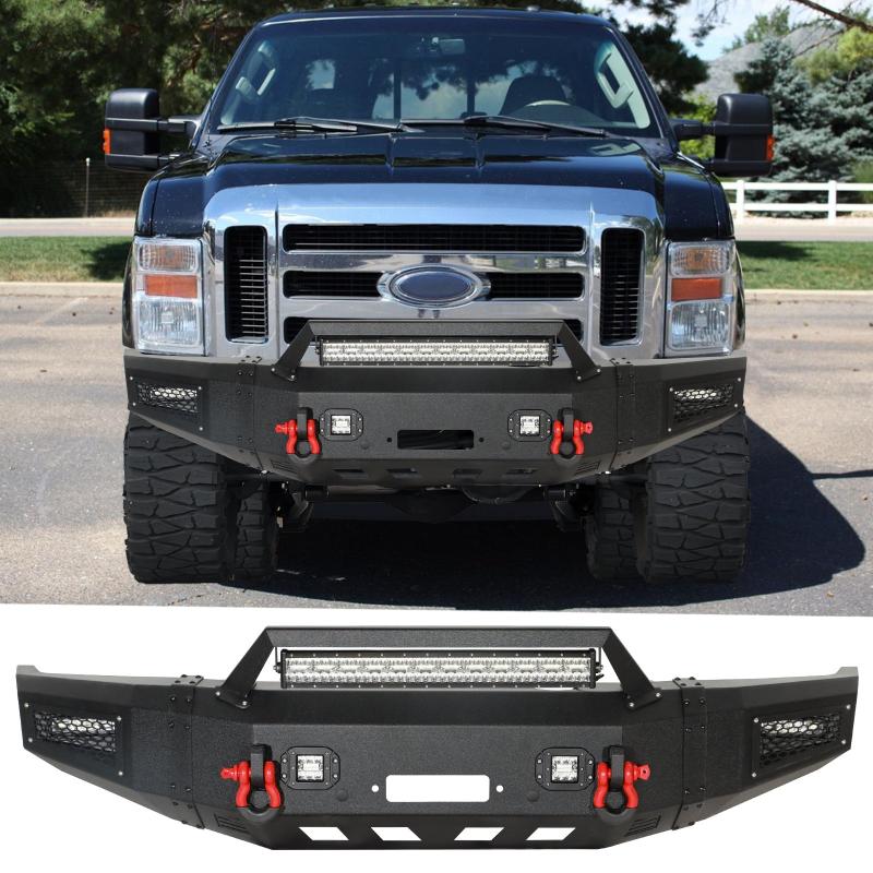 Front Bumper Compatible with 2008-2010 Ford F250 / F350 /F450 / F550 with Winch Plate & LED Lights & D-Rings-1