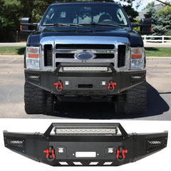 Front Bumper Compatible with 2008-2010 Ford F250 / F350 /F450 / F550 with Winch Plate & LED Lights & D-Rings-1