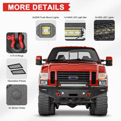 Front Bumper Compatible with 2008-2010 Ford F250 / F350 /F450 / F550 with Winch Plate & LED Lights & D-Rings-3
