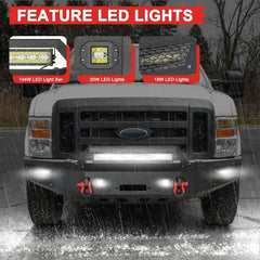 Front Bumper Compatible with 2008-2010 Ford F250 / F350 /F450 / F550 with Winch Plate & LED Lights & D-Rings-4