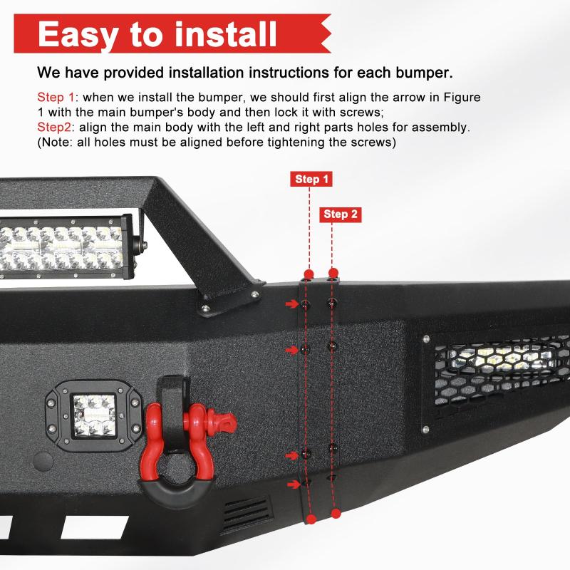 Front Bumper Compatible with 2008-2010 Ford F250 / F350 /F450 / F550 with Winch Plate & LED Lights & D-Rings-6