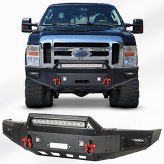 Front Bumper Compatible with 2008-2010 Ford F250 / F350 /F450 / F550 with Winch Plate & LED Lights & D-Rings-7